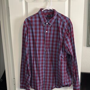 J. Crew Blue and Red Casual Button Down Shirt